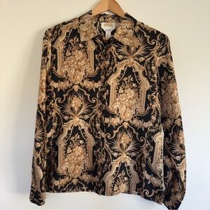 Talbots baroque gold & Black button-up Silk blouse Size: 6
